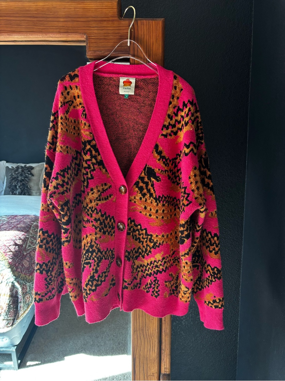 FARM Rio Croco Pink Jacquard Cardigan Sweater Size M - Picture 4 of 5